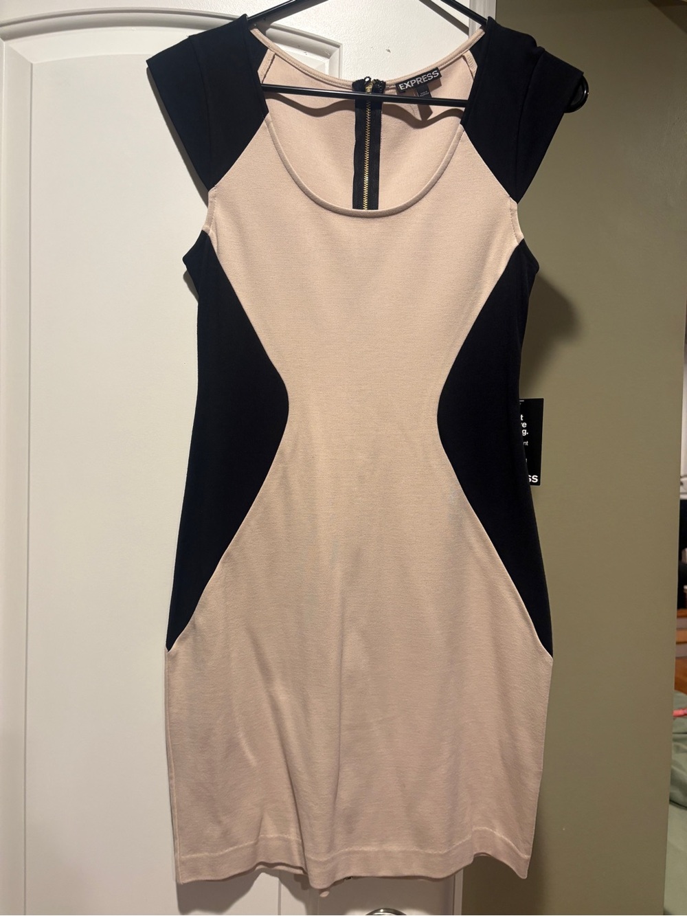 Express Beige and Black Colorblock Cap Sleeve Sheath Dress
